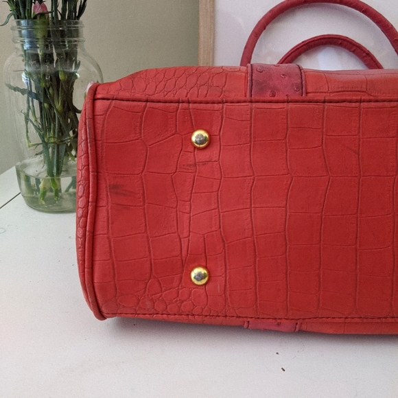 pink & orange faux crocodile faux leather handbag - Picture 13 of 14